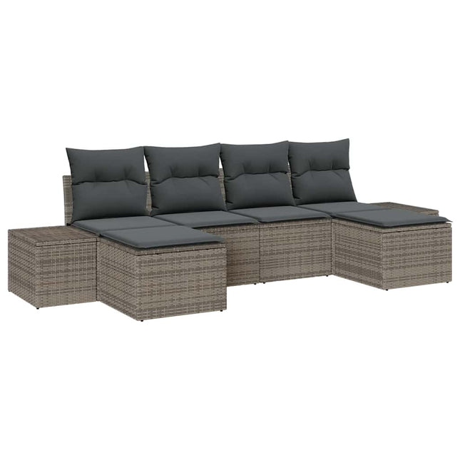 Havesofa Sæt med pude med opbevaring 4 pcs Grå polyrattan
