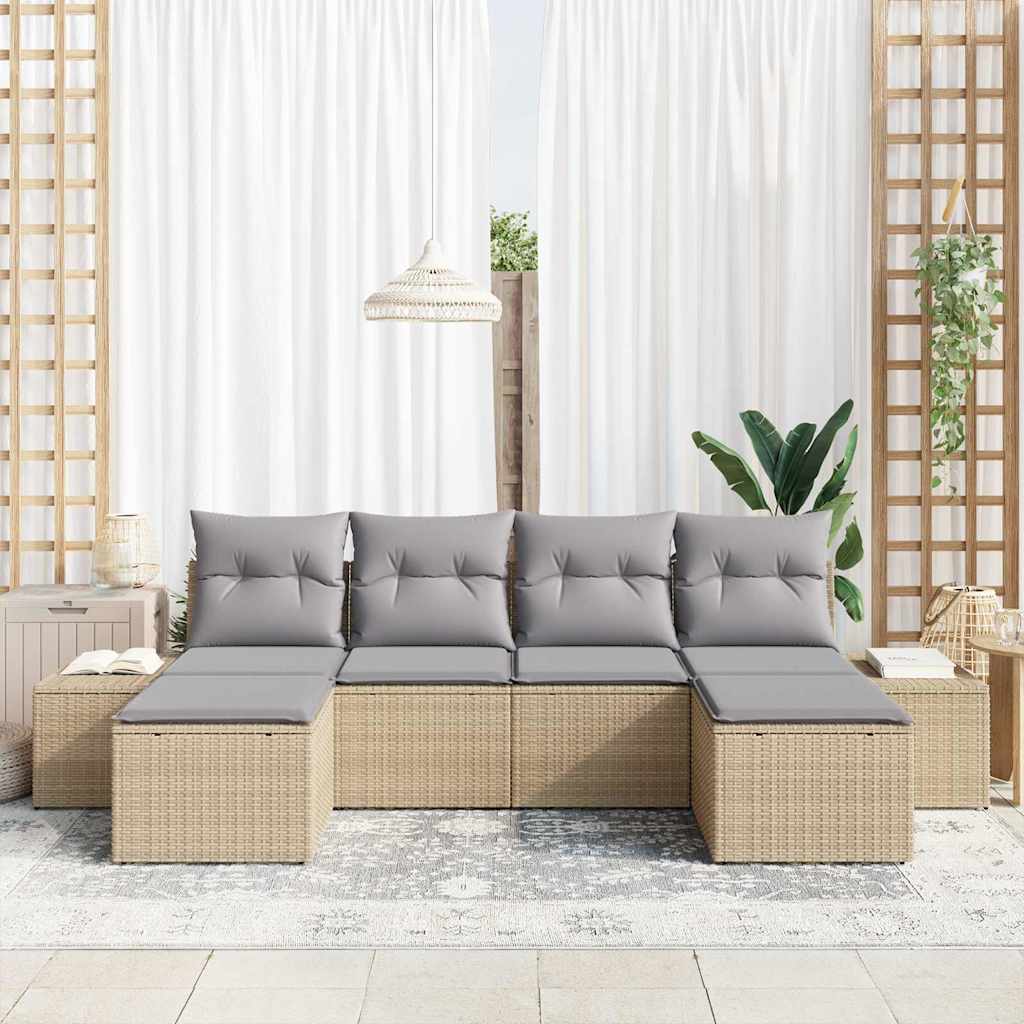 Havesofa Sæt med pude 4 pcs Beige og lys grå polyrattan