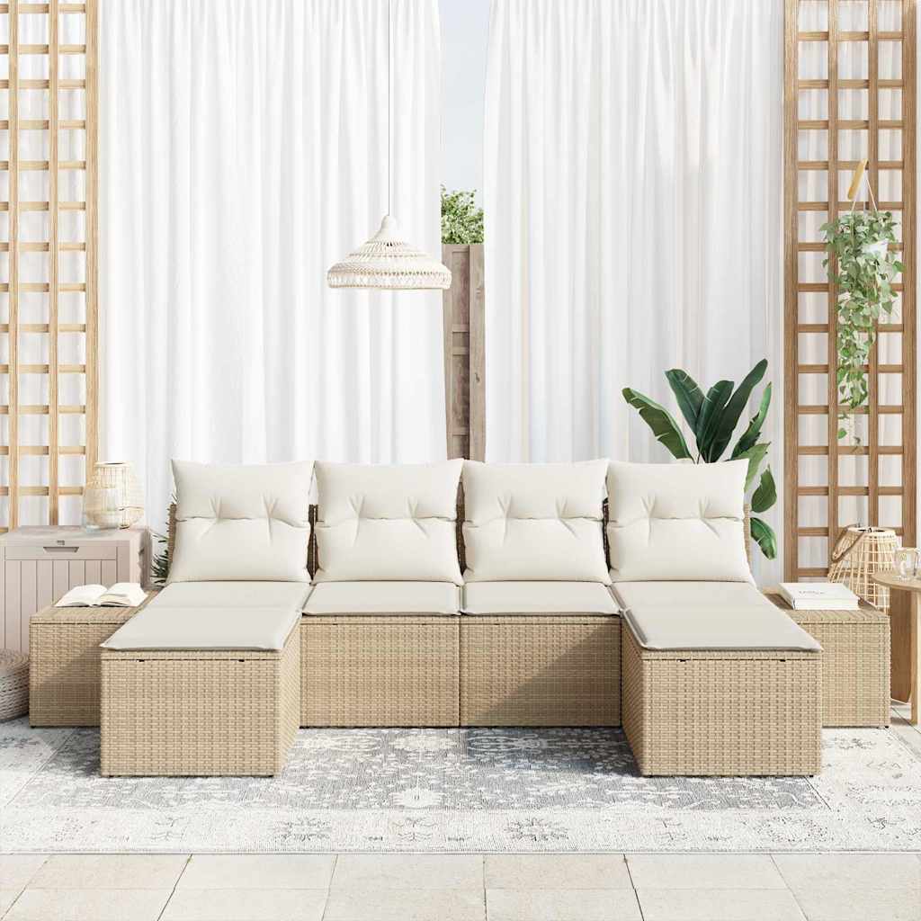 Havesofa Sæt med pude 4 pcs Beige og creme polyrattan