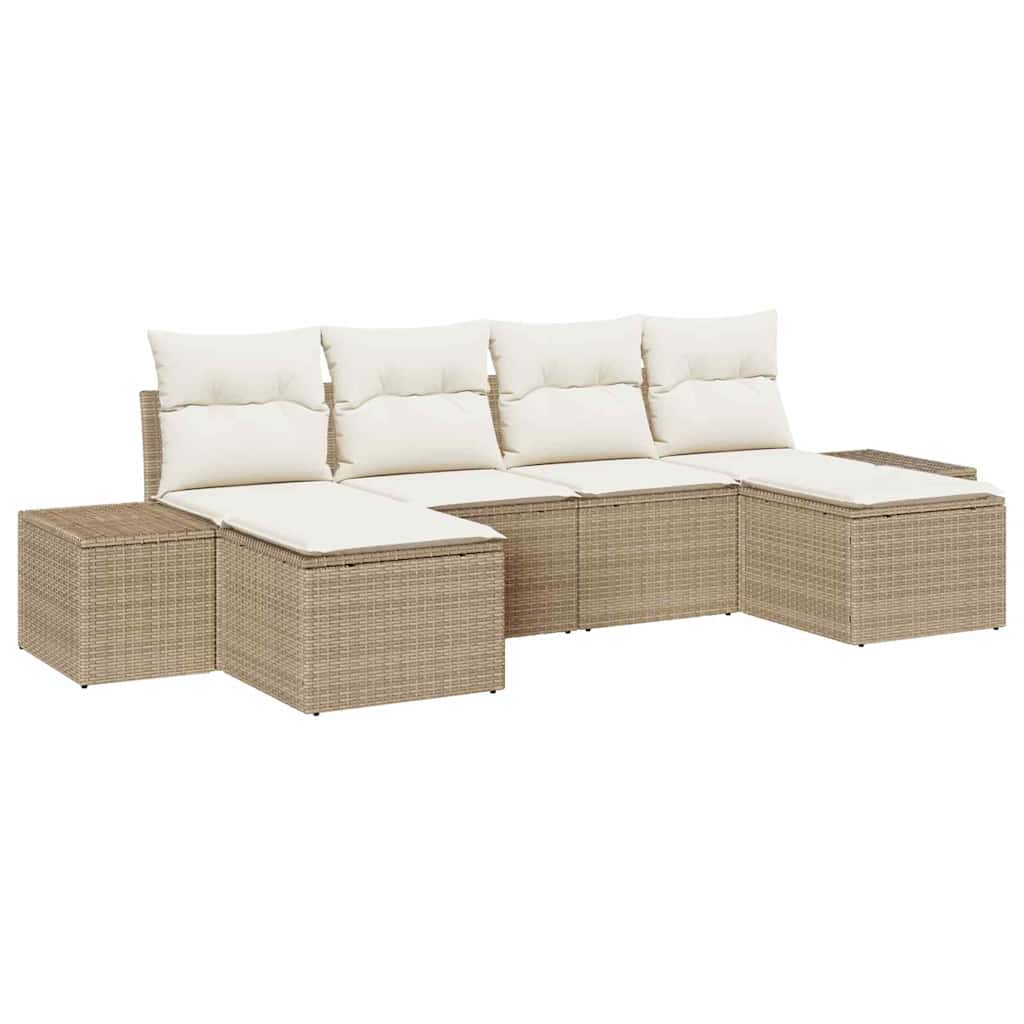 Havesofa Sæt med pude 4 pcs Beige og creme polyrattan