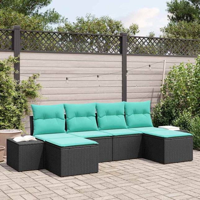 Havesofa Sæt 4 stk. Sort og turkis polyrattan