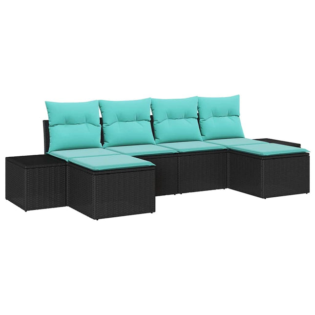 Havesofa Sæt 4 stk. Sort og turkis polyrattan