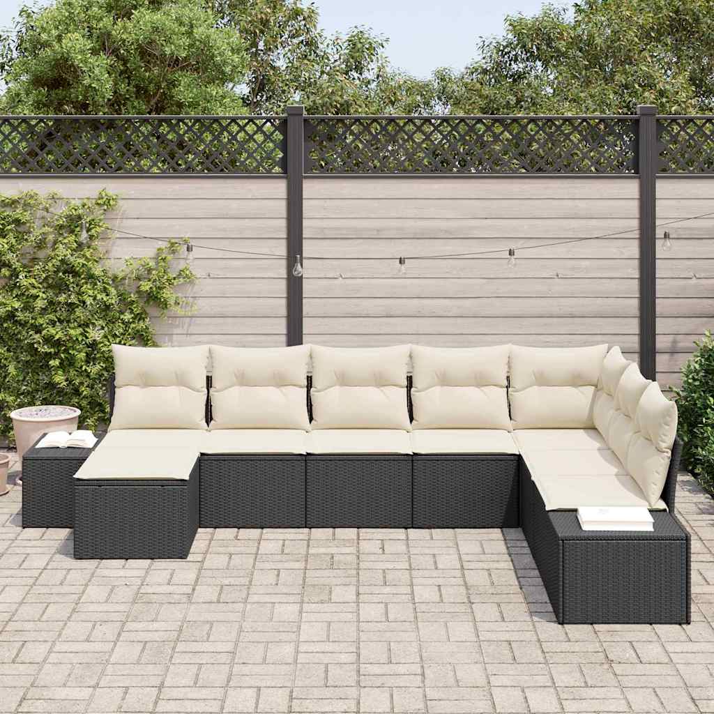Havesofa Sæt med pude 8 pcs Sort og Cream polyrattan