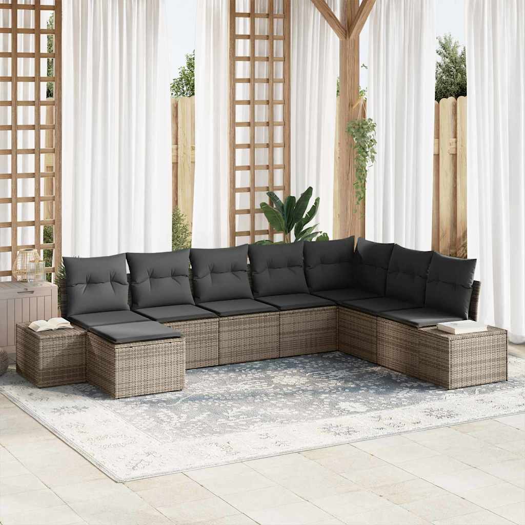 Havesofa Sæt med pude med opbevaring 8 pcs Grå polyrattan