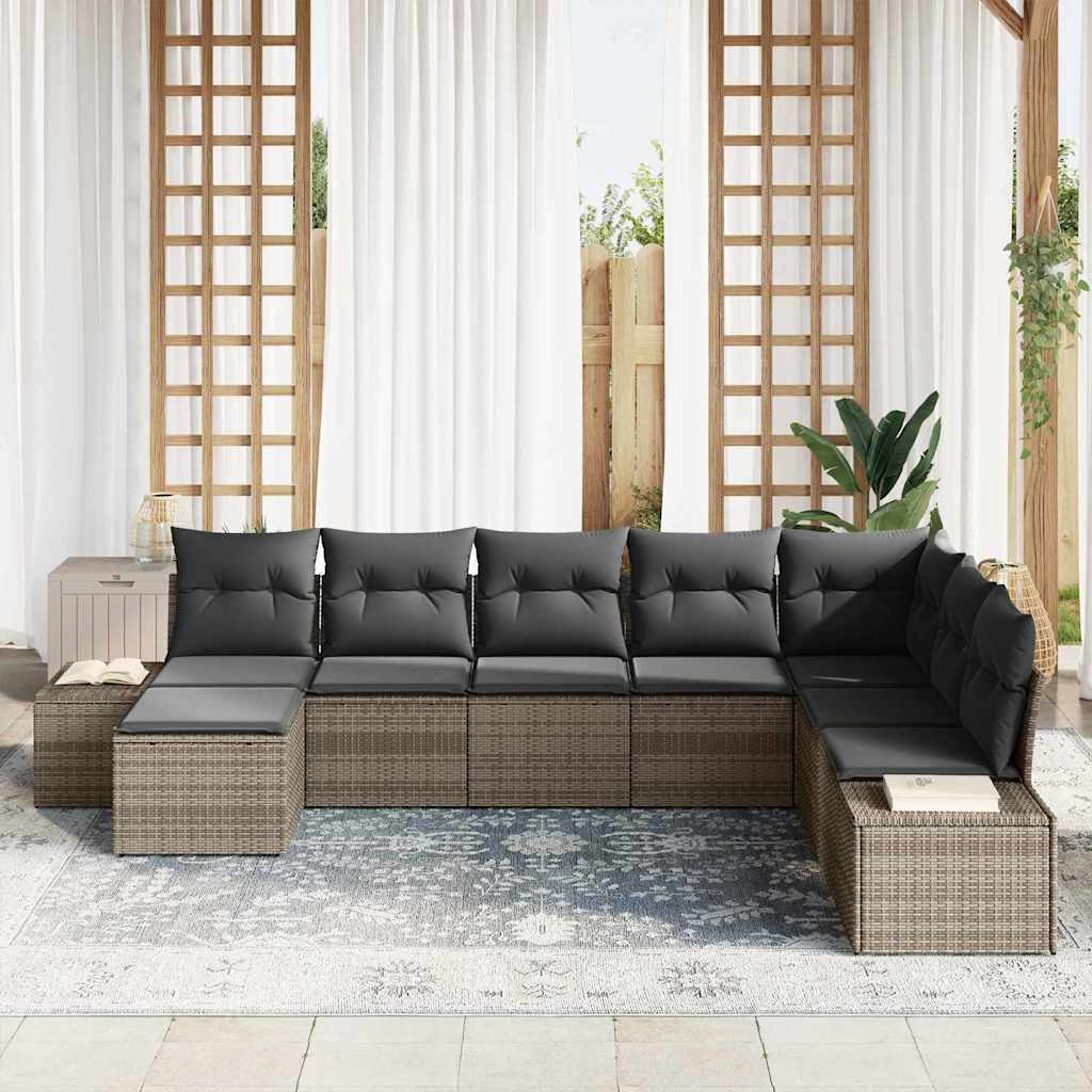 Havesofa Sæt med pude med opbevaring 8 pcs Grå polyrattan