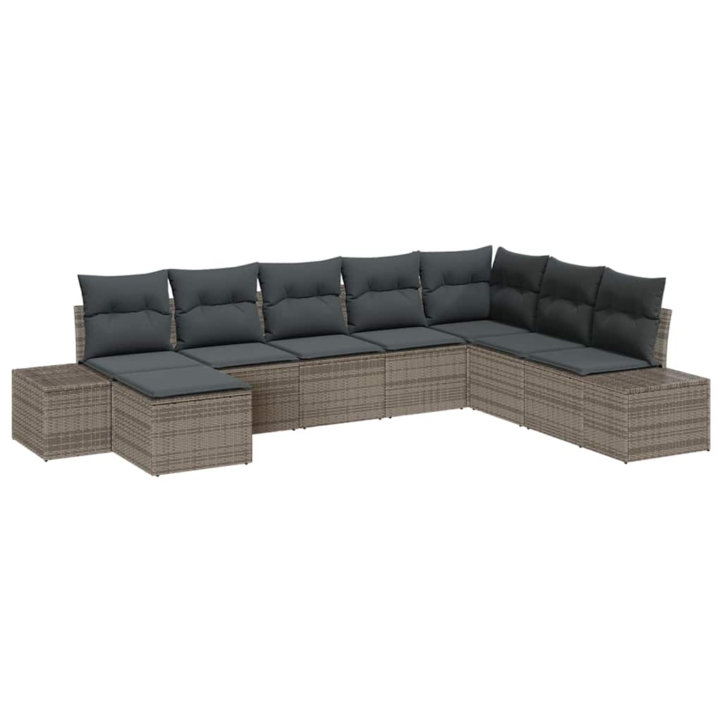 Havesofa Sæt med pude med opbevaring 8 pcs Grå polyrattan