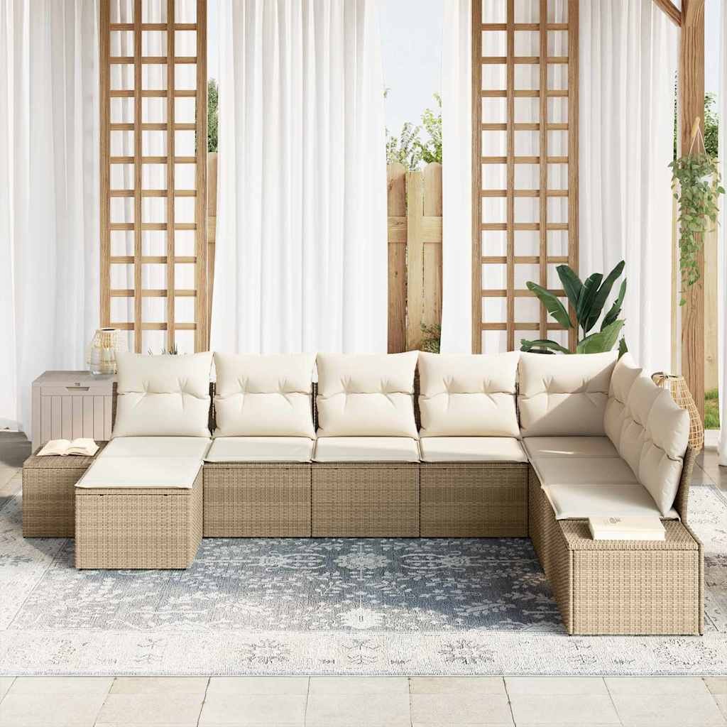 Havesofa Sæt med pude 8 pcs Beige og creme polyrattan
