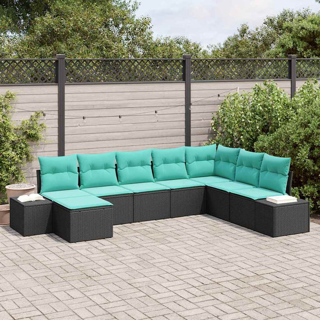 Havesofa Sæt 8 stk. Sort og turkis polyrattan