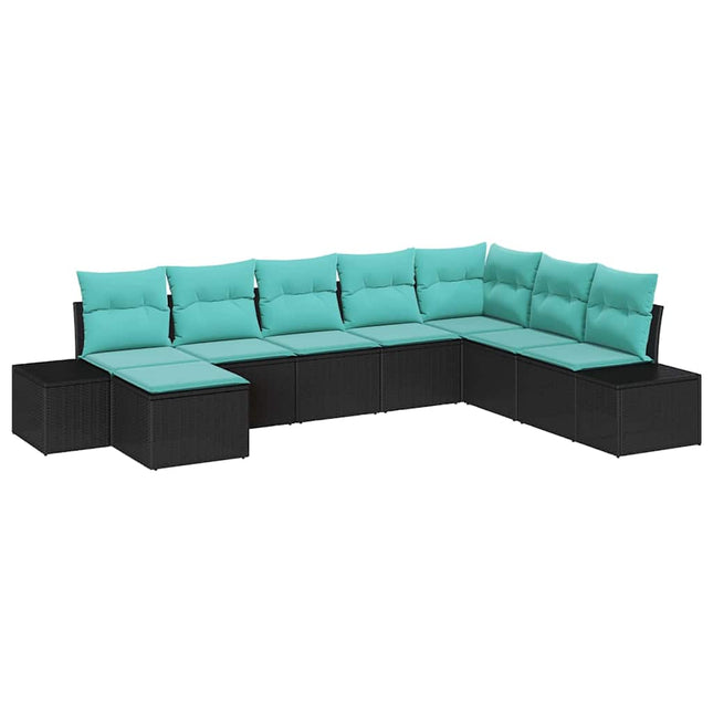 Havesofa Sæt 8 stk. Sort og turkis polyrattan