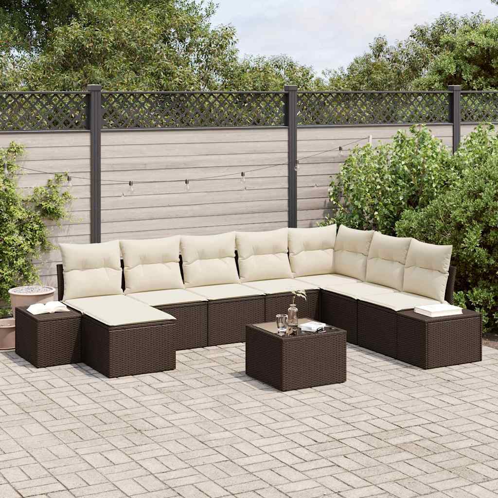 Havesofa Sæt 9 pcs Brun og cremefarvet 319 x 209 x 85 cm