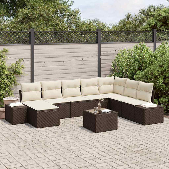 Havesofa Sæt med pude 8 pcs Brun og Creme polyrattan