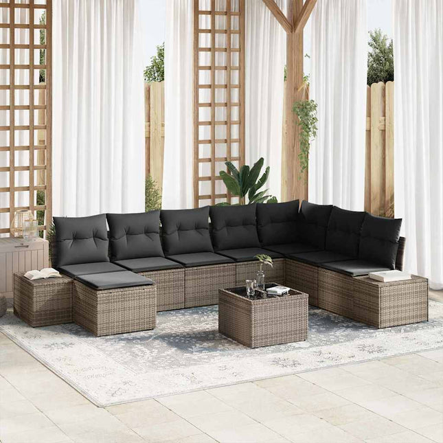 Havesofa Sæt med pude med opbevaring 8 pcs Grå polyrattan