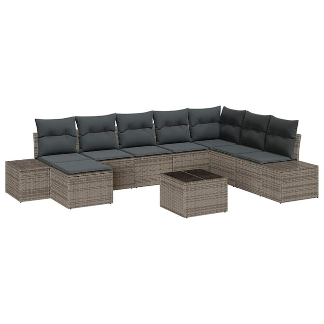 Havesofa Sæt med pude med opbevaring 8 pcs Grå polyrattan