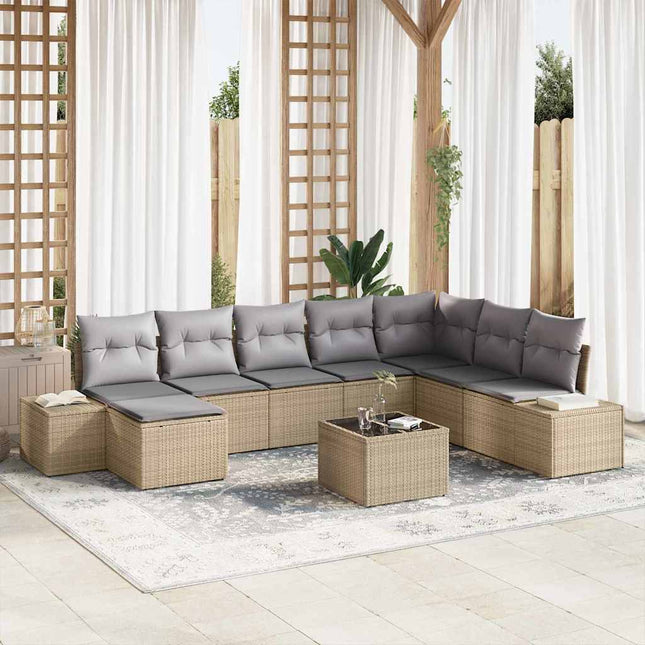 Havesofa Sæt med pude 8 pcs Beige og lys grå polyrattan