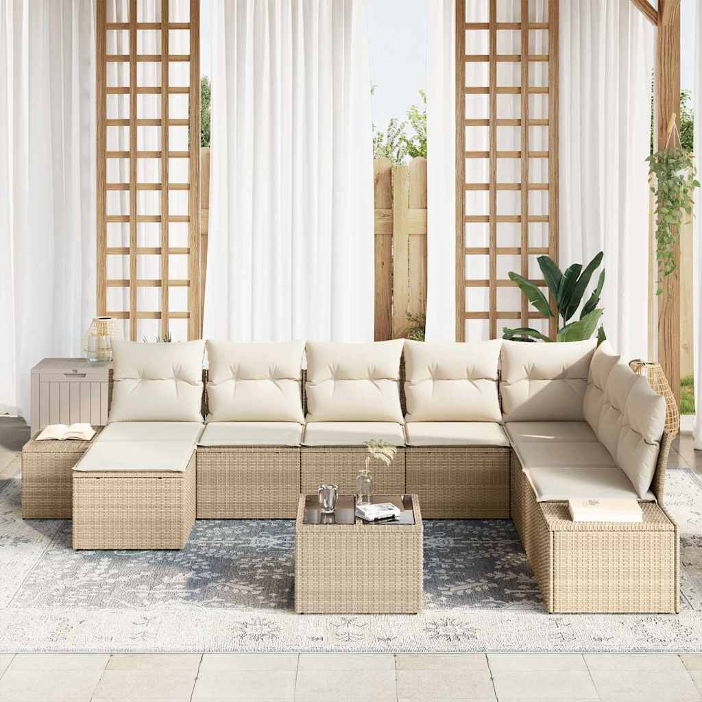 Havesofa Sæt med pude 8 pcs Beige og creme polyrattan
