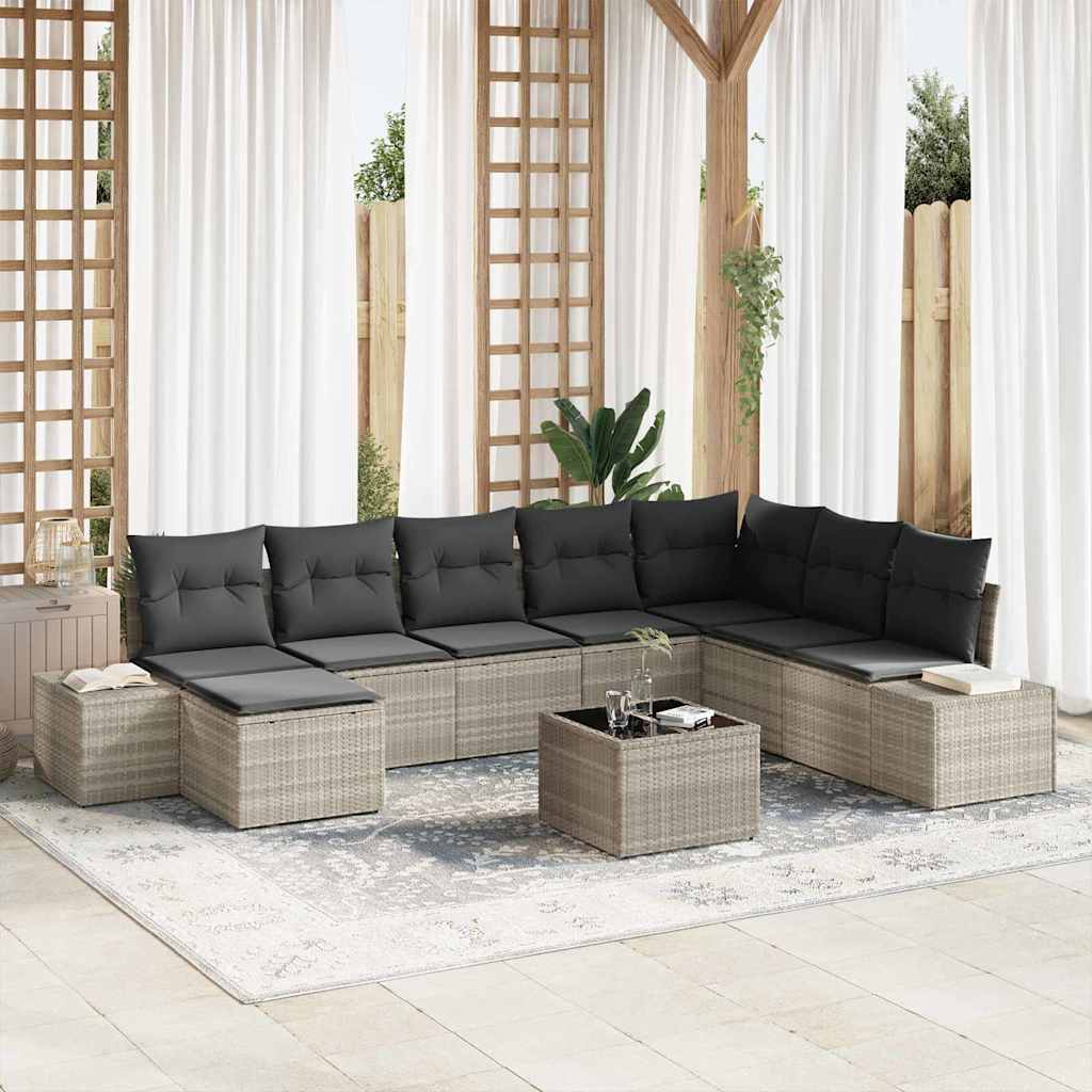 Havesofa Sæt 9 pcs Lysegrå 319 x 209 x 85 cm Poly rattan