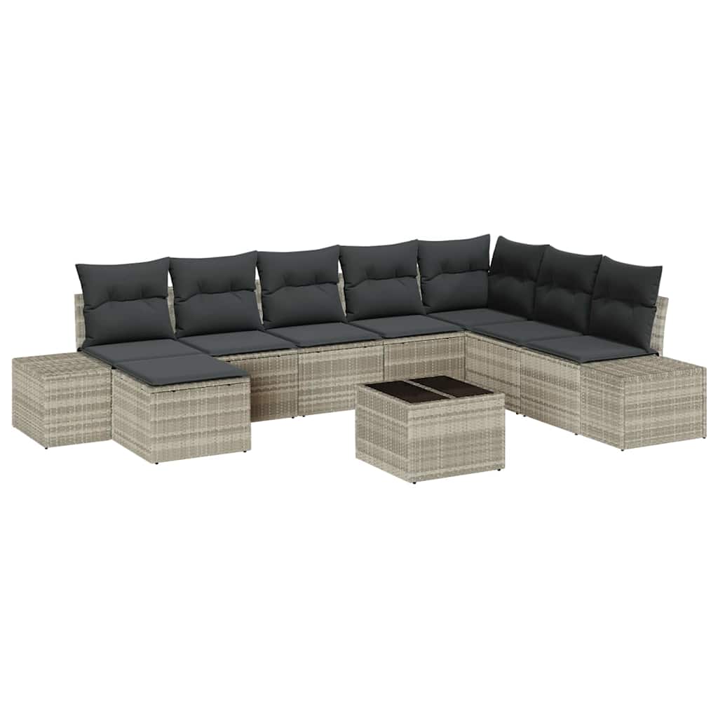 Havesofa Sæt 9 pcs Lysegrå 319 x 209 x 85 cm Poly rattan