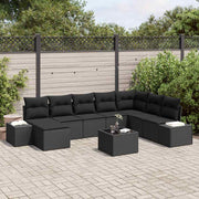 Havesofa Sæt med pude med opbevaring 8 pcs Sort polyrattan
