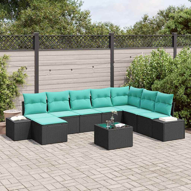 Havesofa Sæt 8 stk. Sort og turkis polyrattan