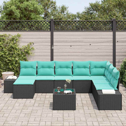 Havesofa Sæt 8 stk. Sort og turkis polyrattan