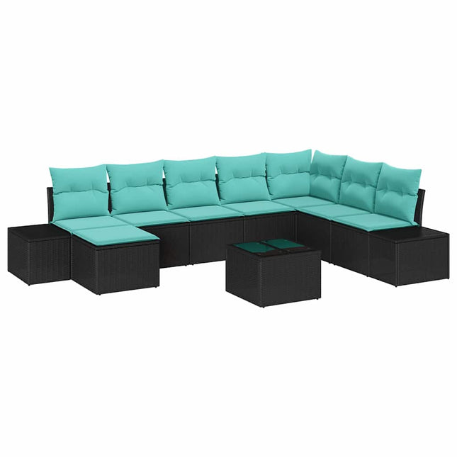 Havesofa Sæt 8 stk. Sort og turkis polyrattan