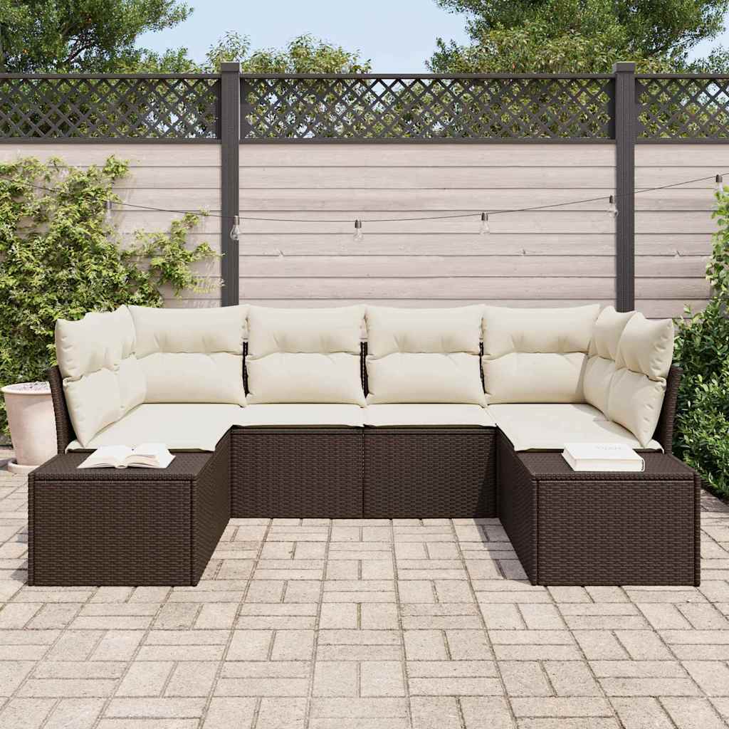 Havesofa Sæt med pude 6 pcs Brun og cremefarvet Poly rattan