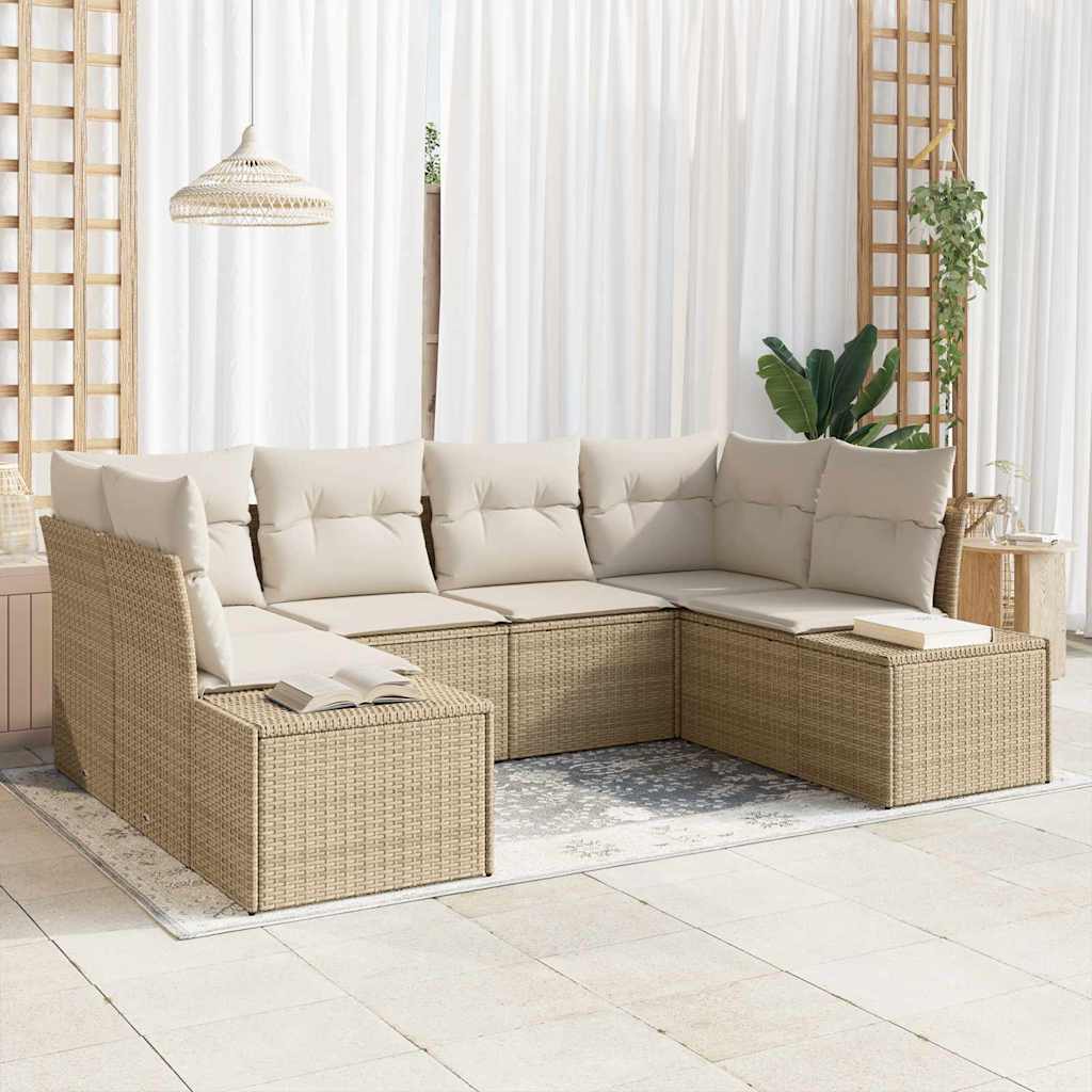 Havesofa Sæt med pude 6 pcs beige og cremefarvet Poly rattan