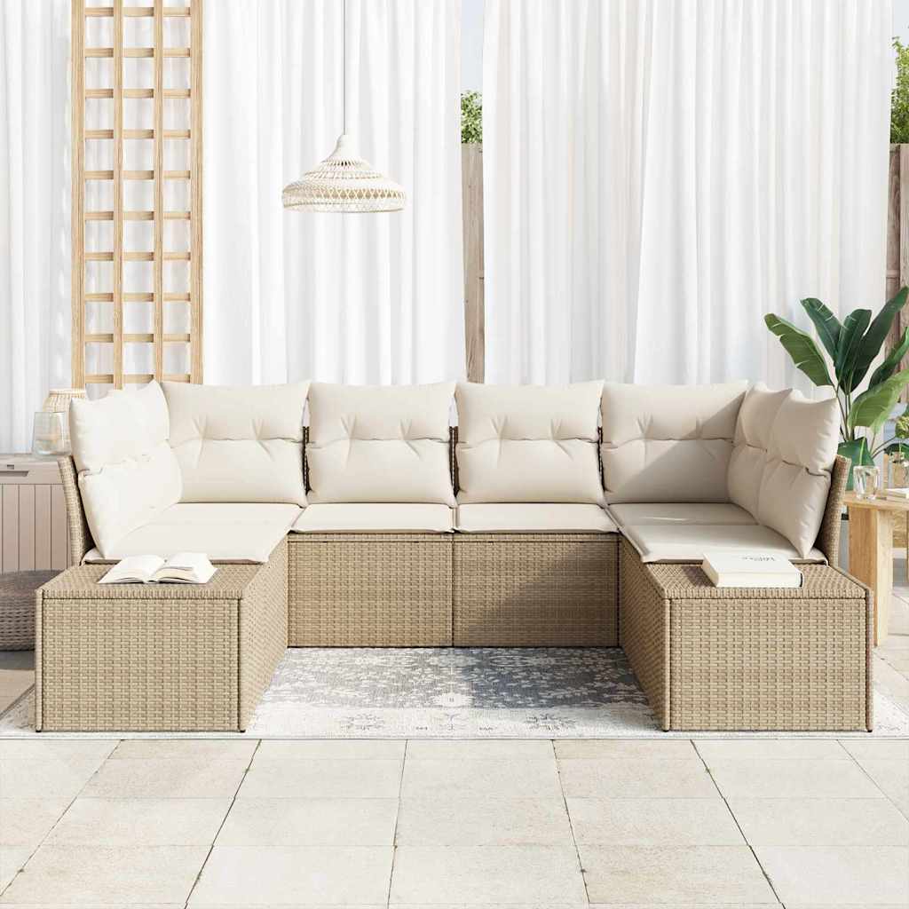 Havesofa Sæt med pude 6 pcs beige og cremefarvet Poly rattan