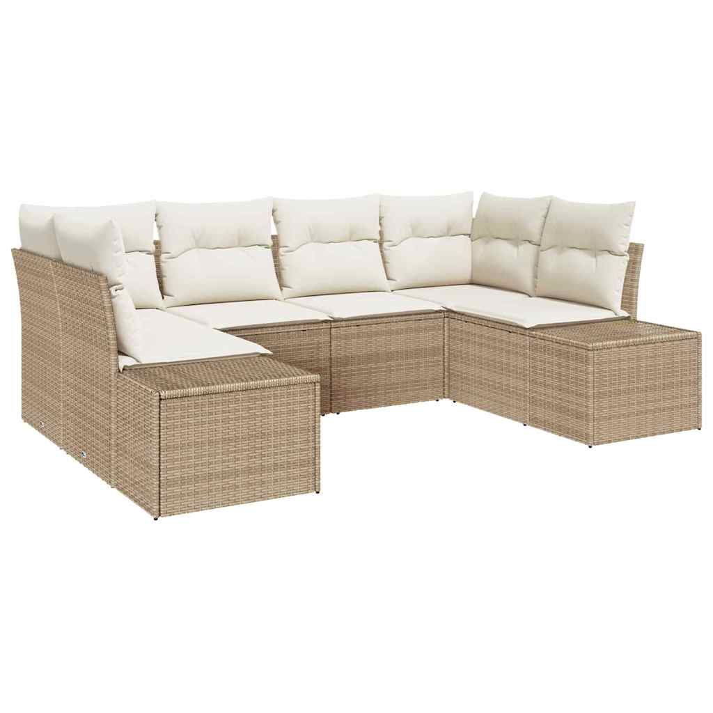 Havesofa Sæt med pude 6 pcs beige og cremefarvet Poly rattan