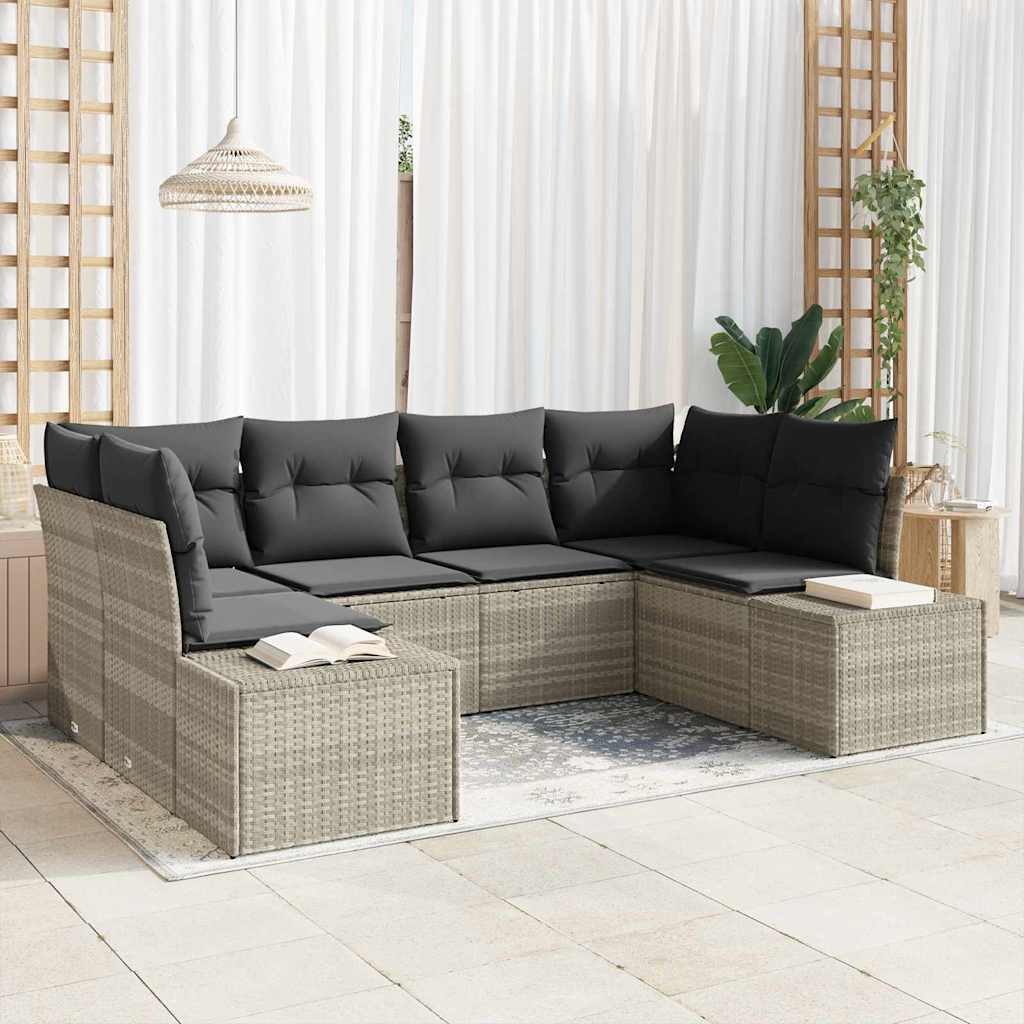 Havesofa Sæt med pude 6 pcs Lysegrå Poly rattan