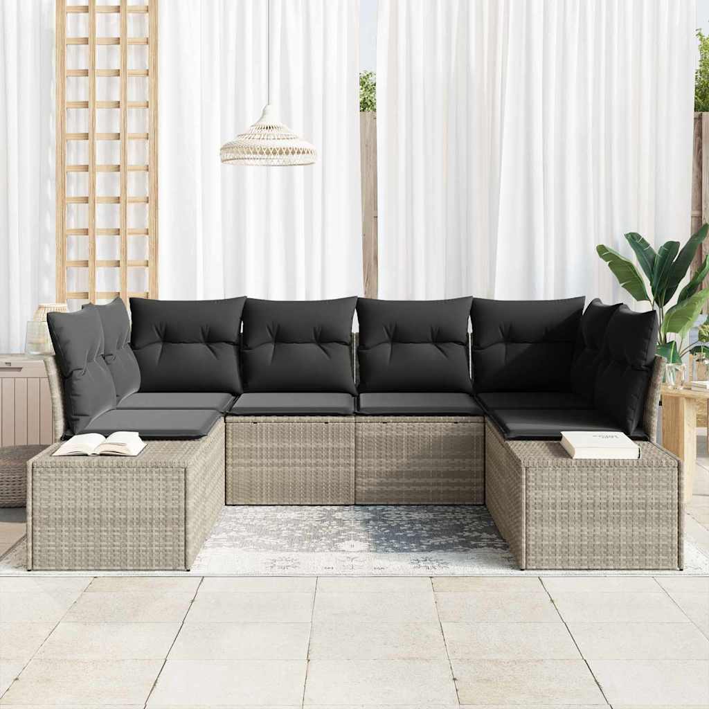 Havesofa Sæt med pude 6 pcs Lysegrå Poly rattan