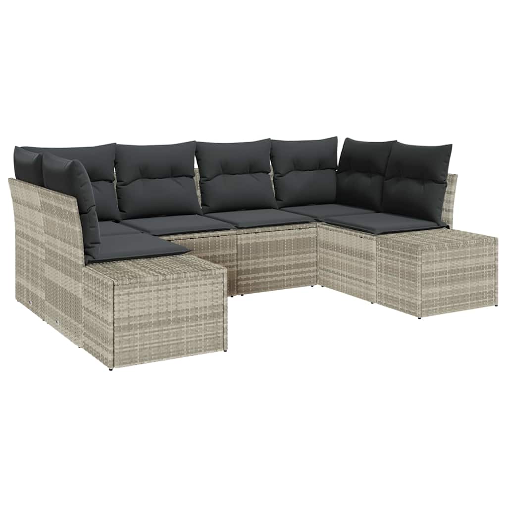 Havesofa Sæt med pude 6 pcs Lysegrå Poly rattan