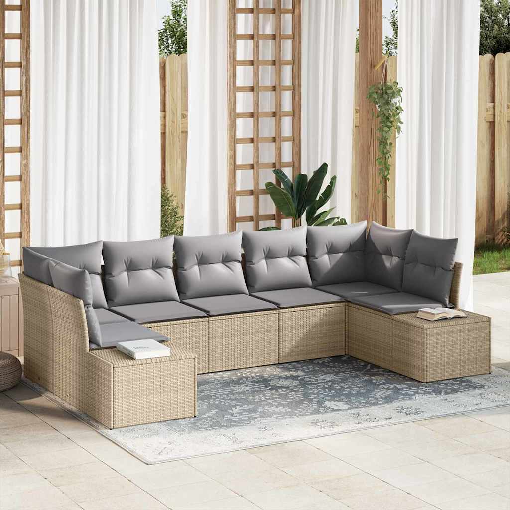 Havesofa Sæt med pude 7 pcs beige og lysegrå Poly rattan