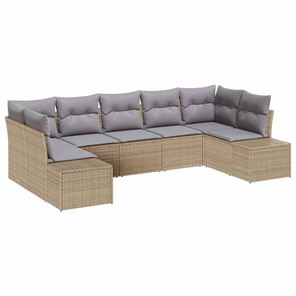 Havesofa Sæt med pude 7 pcs beige og lysegrå Poly rattan