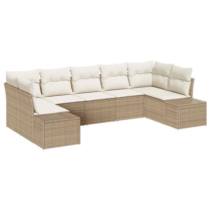 Havesofa Sæt 7 stk. 7-Antal sæder Beige og creme Poly rattan