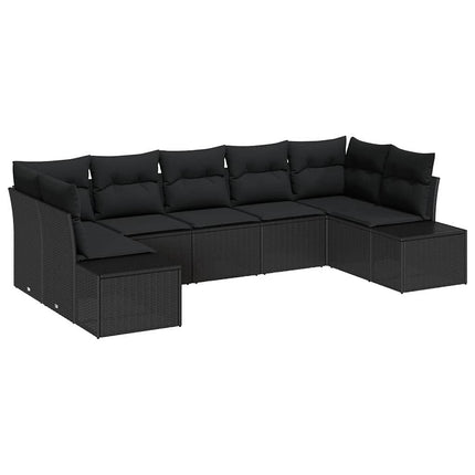 Havesofa Sæt med opbevaring 7 pcs Sort Poly rattan