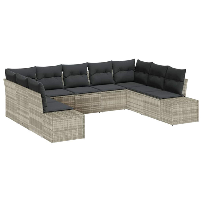 Havesofa Sæt med pude 9 pcs Lysegrå Polyrattan