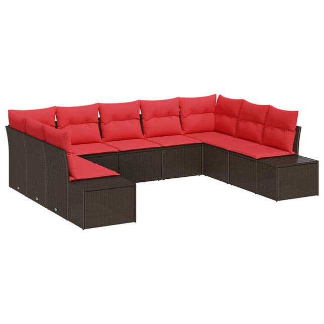 Havesofa Sæt 9 stk. 8-Antal sæder Brun og Rød Polyrattan