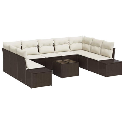 Havesofa Sæt 9 stk. 8-Antal sæder Brun og Creme Polyrattan