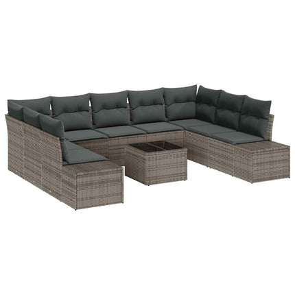 Havesofa Sæt med pude 9 pcs Grå Polyrattan