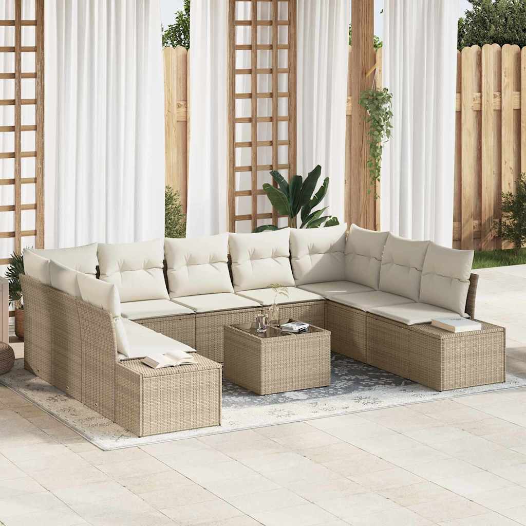 Havesofa Sæt med pude 10 pcs Beige og creme Poly Rattan