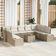 Havesofa Sæt med pude 10 pcs Beige og creme Poly Rattan