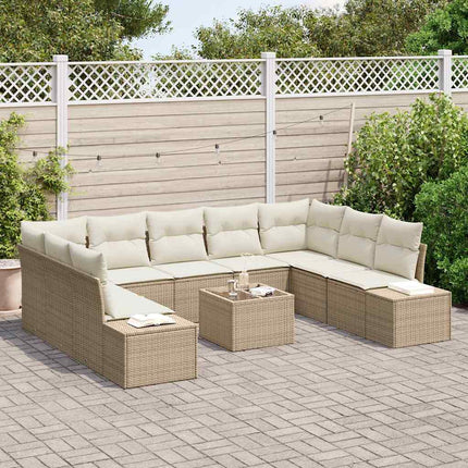 Havesofa Sæt 9 stk. 8-Antal sæder Beige og creme Polyrattan