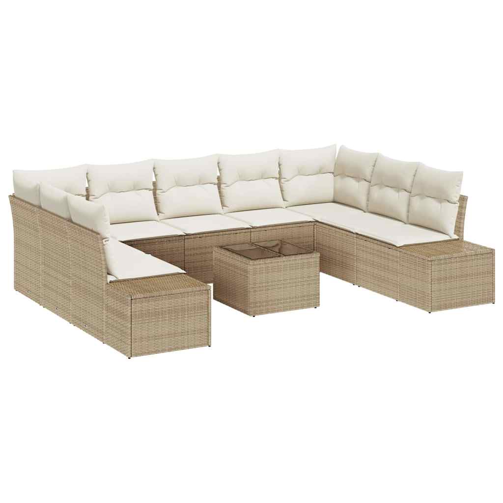 Havesofa Sæt med pude 10 pcs Beige og creme Poly Rattan