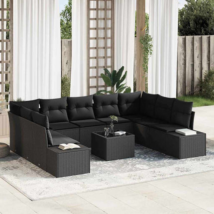 Havesofa Sæt med pude 9 pcs Sort Polyrattan