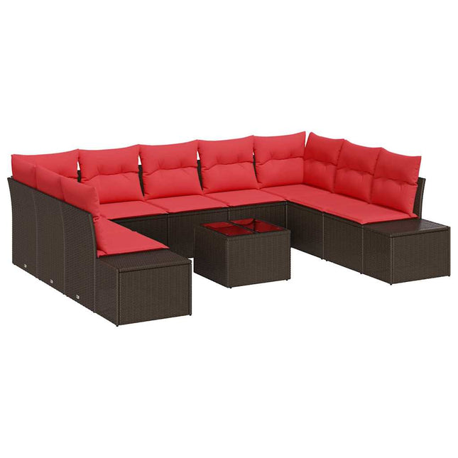Havesofa Sæt 9 stk. 8-Antal sæder Brun og Rød Polyrattan