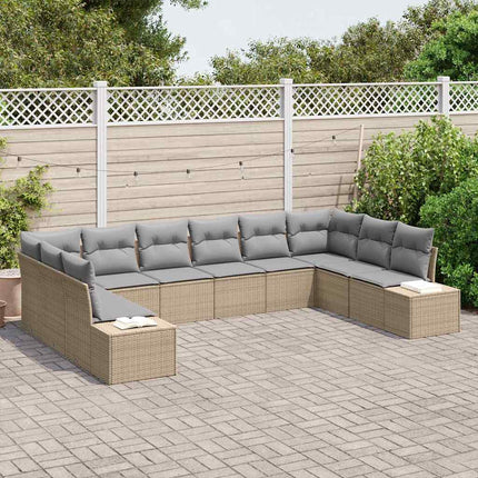 Havesofa Sæt 10 stk. 9-Antal sæder Beige og lys grå Polyrattan