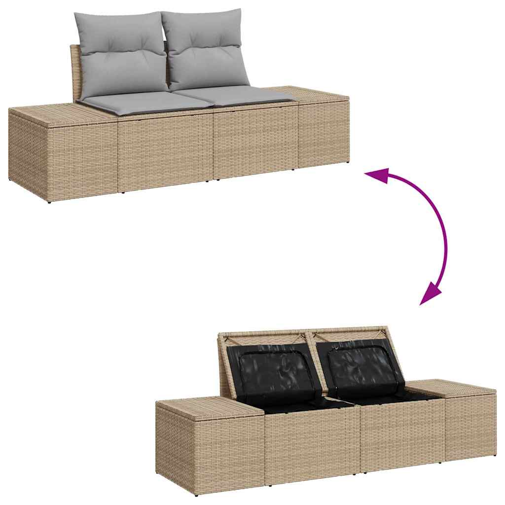 Havesofa Sæt med pude 10 pcs beige og lysegrå Poly Rattan