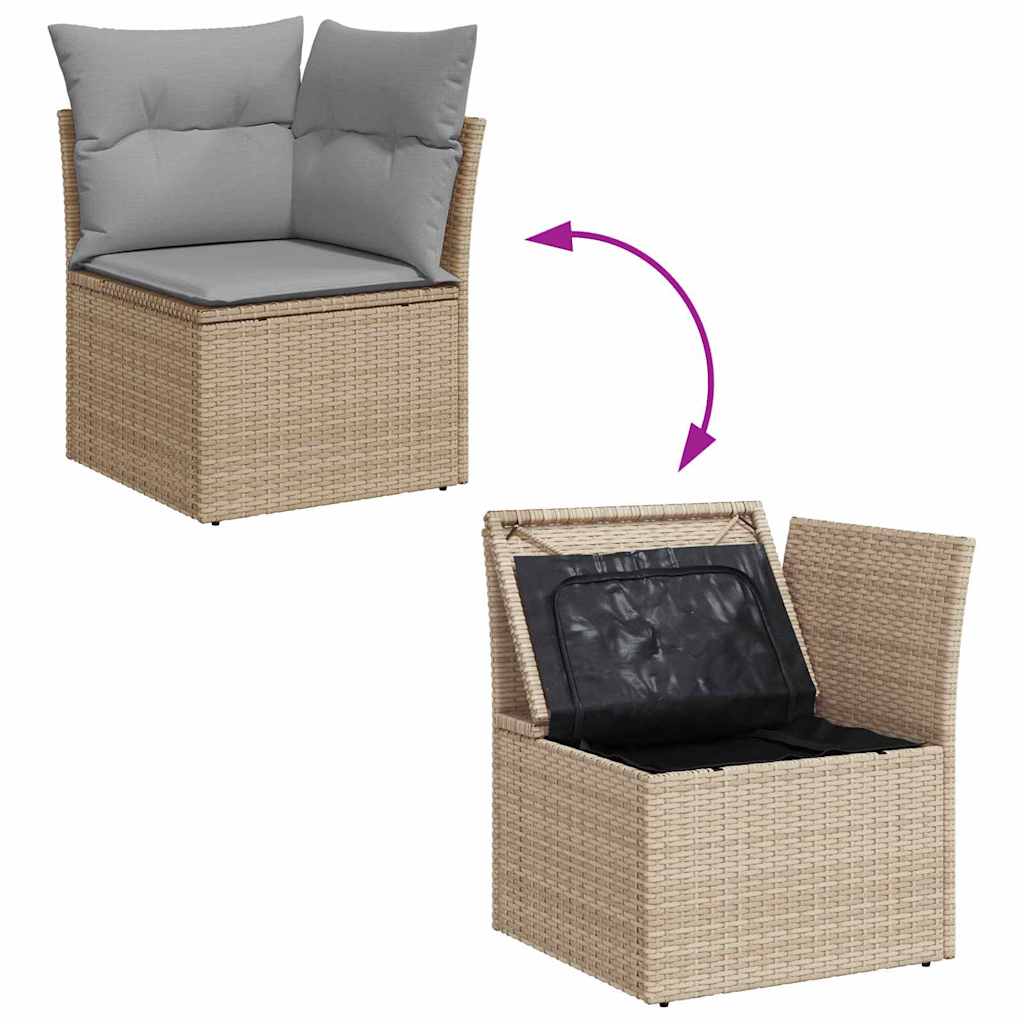 Havesofa Sæt med pude 10 pcs beige og lysegrå Poly Rattan