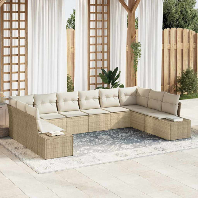 Havesofa Sæt 10 stk. 9-Antal sæder Beige og creme Polyrattan